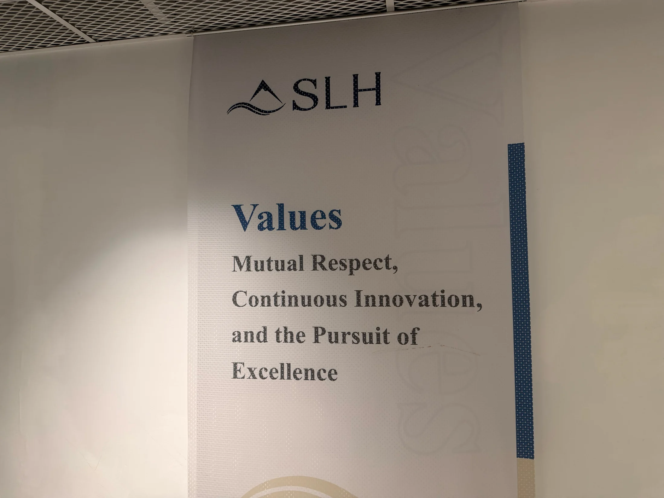 Painel de valores institucionais da SLH.
