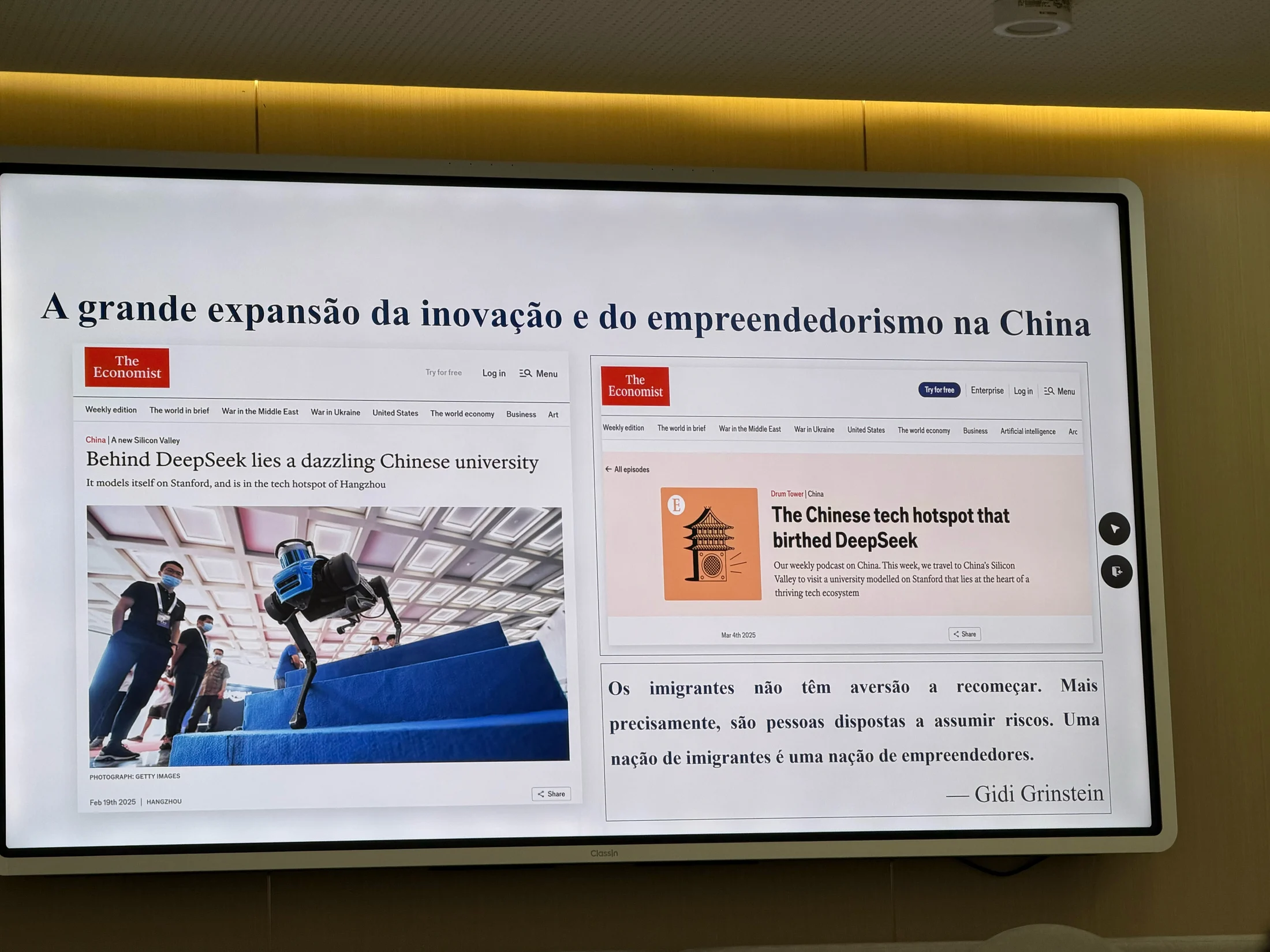 Referências de imprensa apresentadas na aula sobre universidades, talentos e DeepSeek.